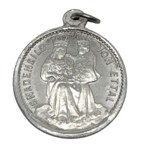 Vintage Kloster Ettal Germany Religious Medal Charm Pendant Silver Tone‎ Mary